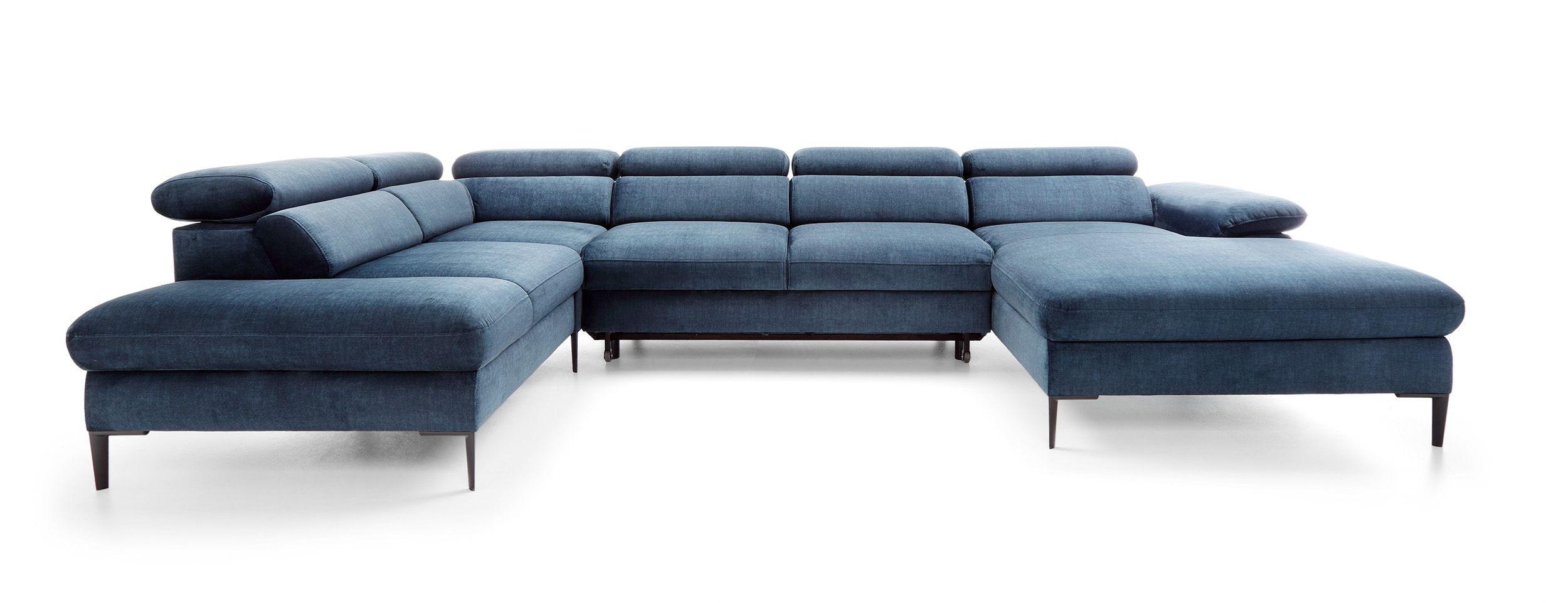 WOHNLANDSCHAFT MESTO Blau Velours-Stoff mit Schlaffunktion - Blau, Holz (353/94/182cm) - MASSENO