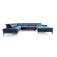 WOHNLANDSCHAFT MESTO Blau Velours-Stoff mit Schlaffunktion - Blau, Holz (353/94/182cm) - MASSENO
