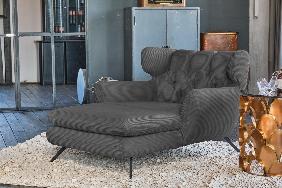 LONGSEAT CHAMRE Granit Cord - Dunkelgrau/Schwarz, Textil/Metall (130/95/160cm) - KAWOLA