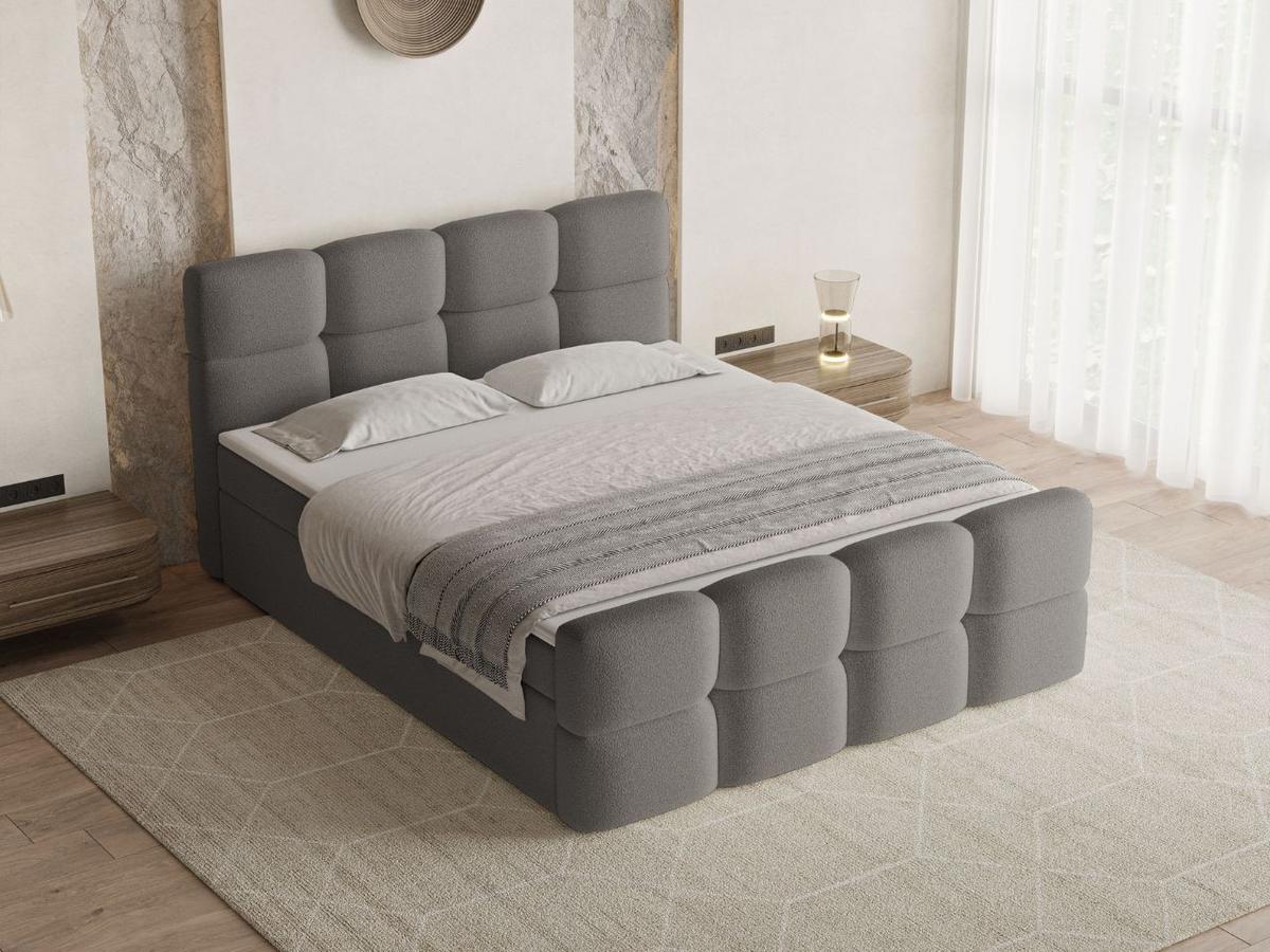 BOXBETT Rivon 140x200 Bouclé-Stoff Grau - Grau, Holz/Textil (140/200cm) - Graingold