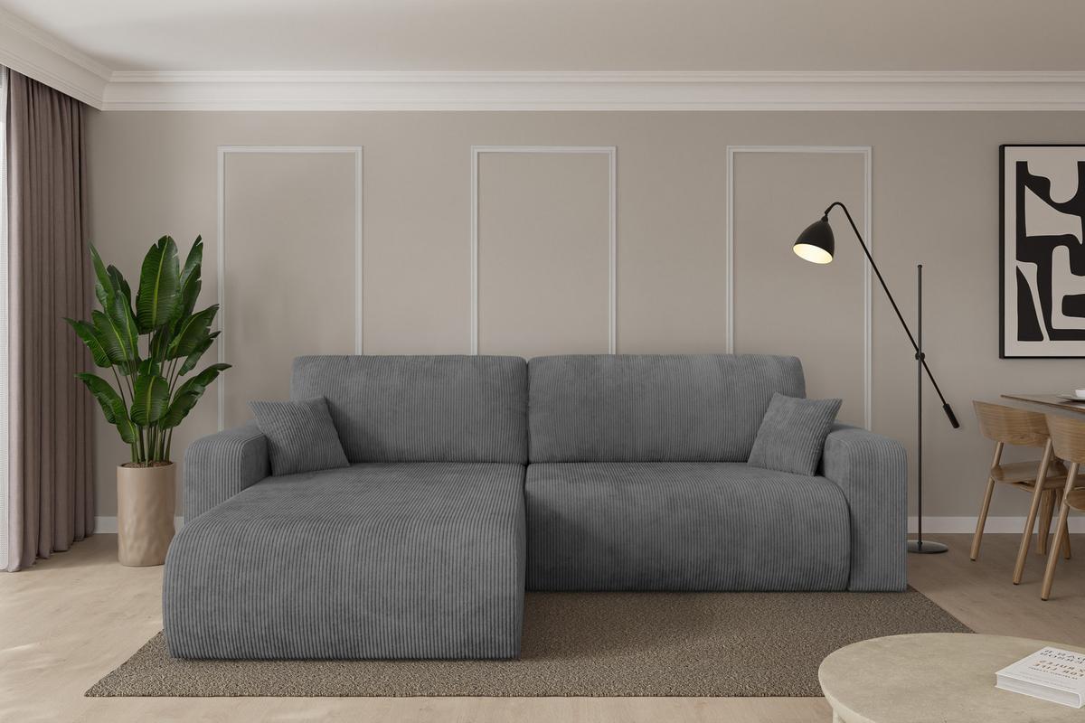 ECKSOFA mit Schlaffunktion Ottomane Links BERY-L 276x193x88 Dunkelgrau Cord - Dunkelgrau/Schwarz, Holzwerkstoff/Kunststoff (276/193cm) - ALTDECOR