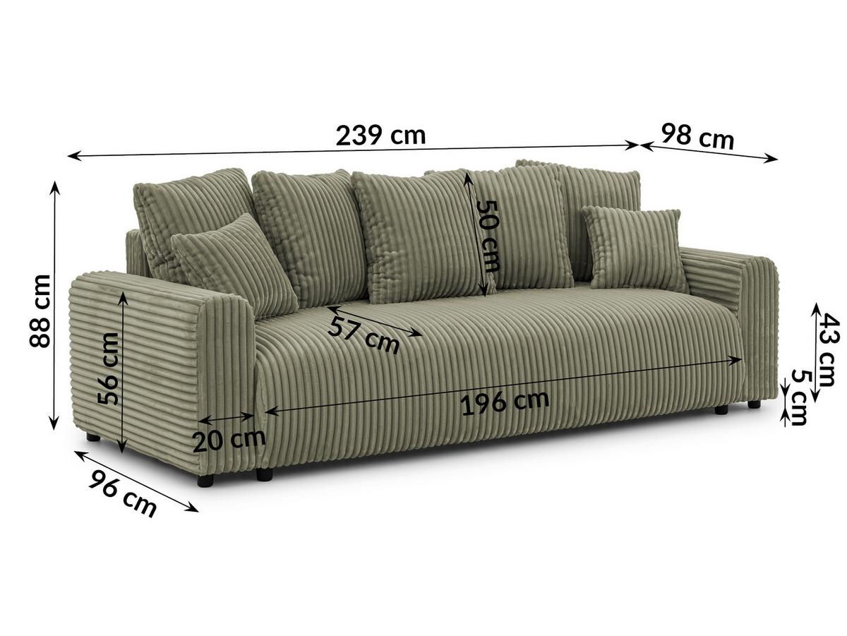 SCHLAFSOFA Calma mit Bettkasten im Bumpy-Design aus weichem Olive Plüschcord - Schwarz/Olivgrün, Holz/Kunststoff (239/88/98cm) - S-Style