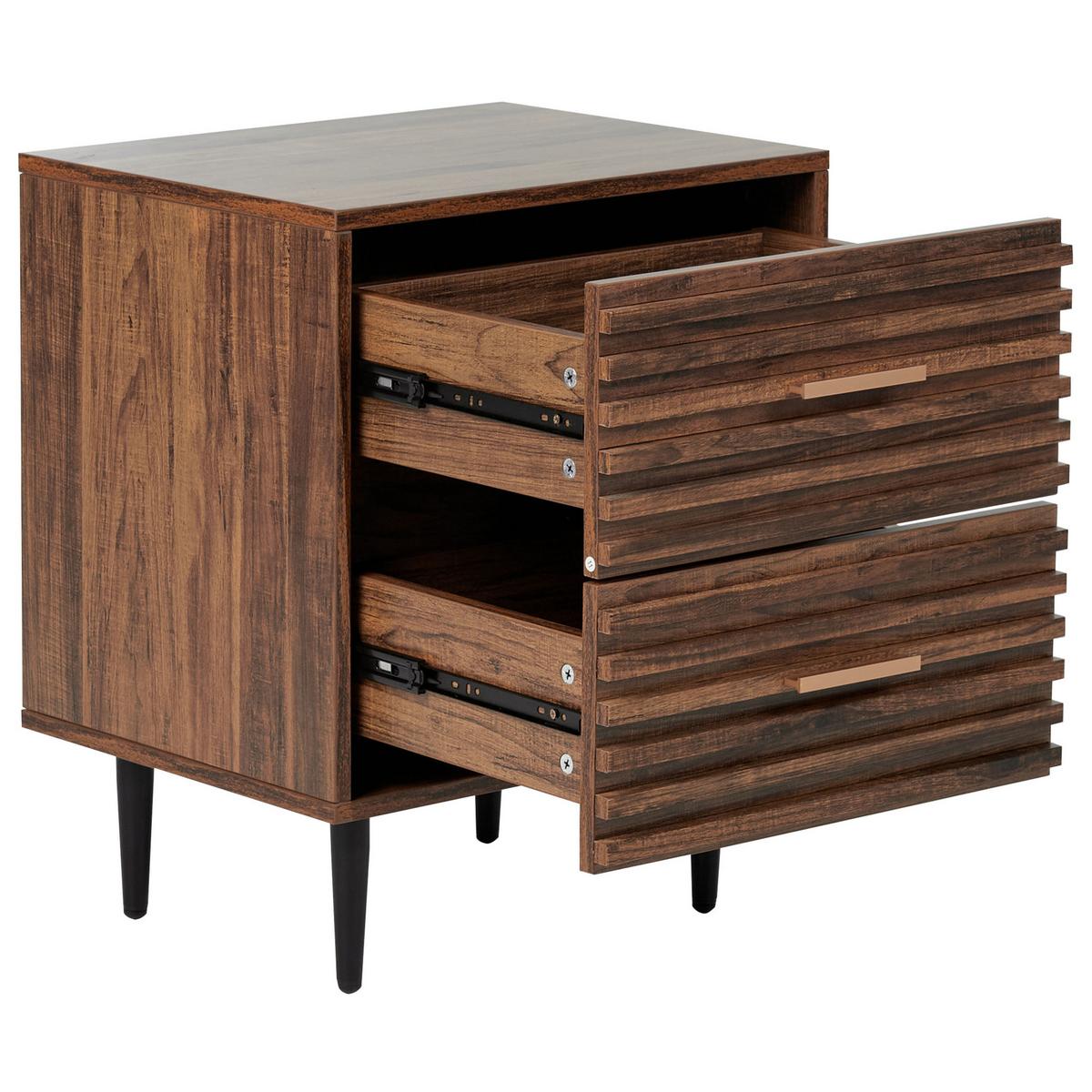 NACHTTISCH mit 2 Schubladen Dunkelbraun Keith - Braun, Holzwerkstoff (40/48/60cm) - Beliani