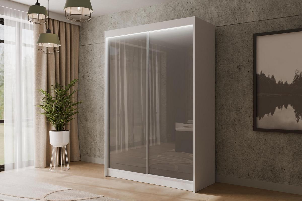 KLEIDERSCHRANK PEKA mit LED - 120 cm - Weiß|Grau - Weiß/Grau, Holzwerkstoff (120/215/61cm) - ALTDECOR