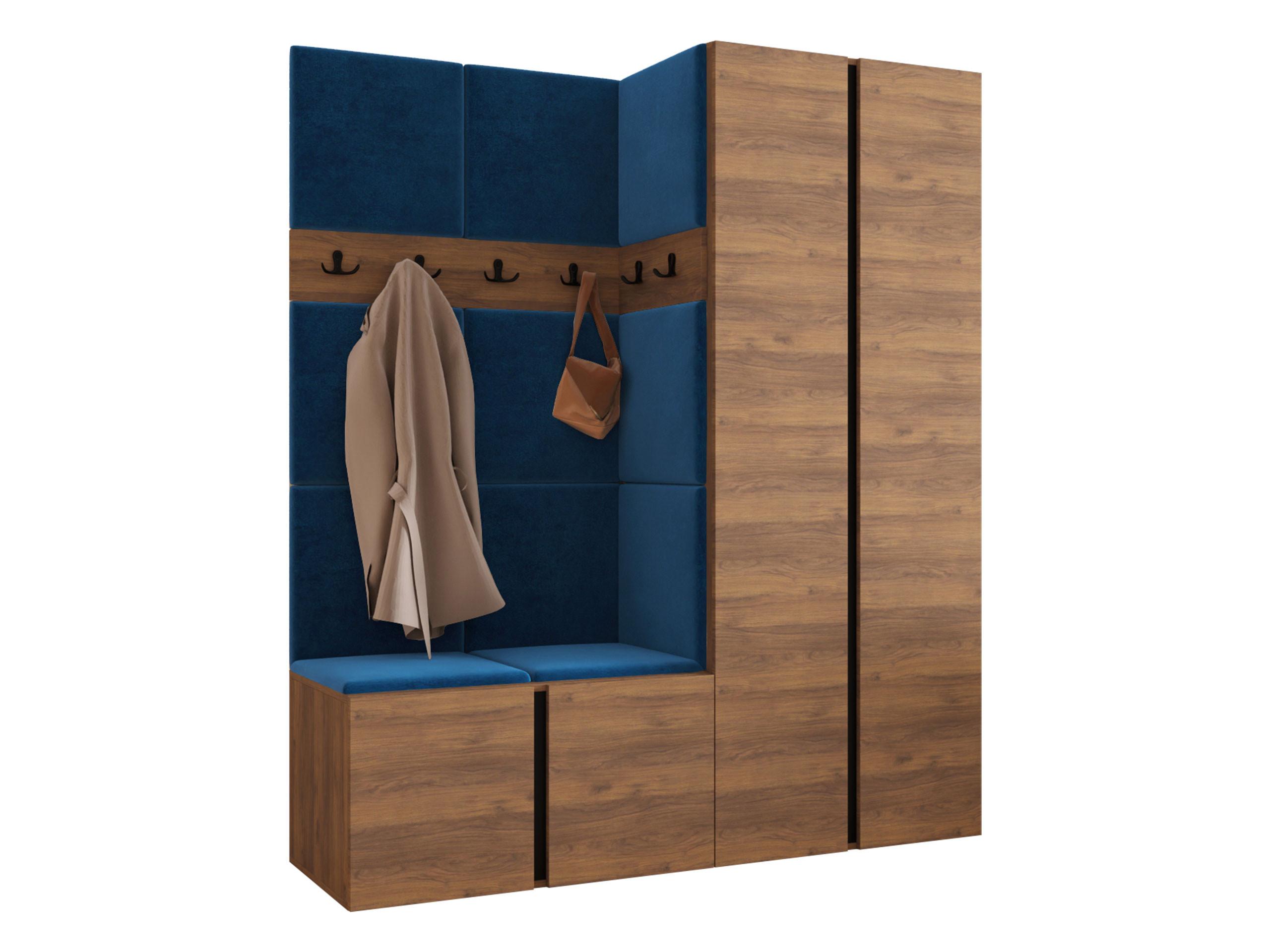 GARDEROBEN-SET Orion III - Blau/Nussbaumfarben, Holzwerkstoff/Kunststoff (158/186/46cm) - MIRJAN24