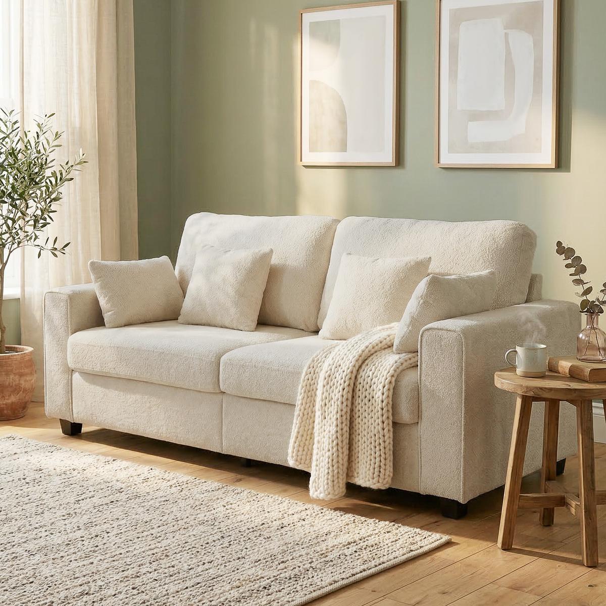 SOFA 3-Sitzer aus Polyester Beige - Beige/Schwarz, Holzwerkstoff/Kunststoff (85/90/211.5cm) - HOMCOM