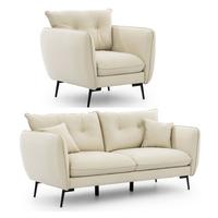 SITZGARNITUR 3+1 Nordloft Beige Samt - Beige/Schwarz, Holz/Textil (163/86/59cm) - S-Style Möbel