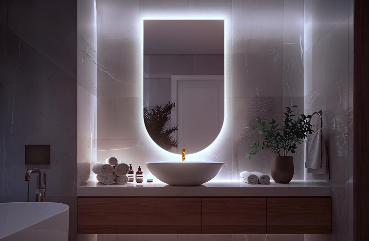 LED SPIEGEL 50 x 90 cm Unregelmäßige Form Kaltweiß 6500K - Blau, Glas (50/90/0.4cm) - TULUP