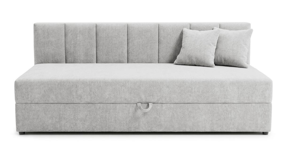 TAGESBETT Lenny mit Rückenlehne und großem Bettkasten aus Hellgrau Chenille-Stoff - Hellgrau/Schwarz, Holz/Kunststoff (90/200cm) - S-Style Möbel