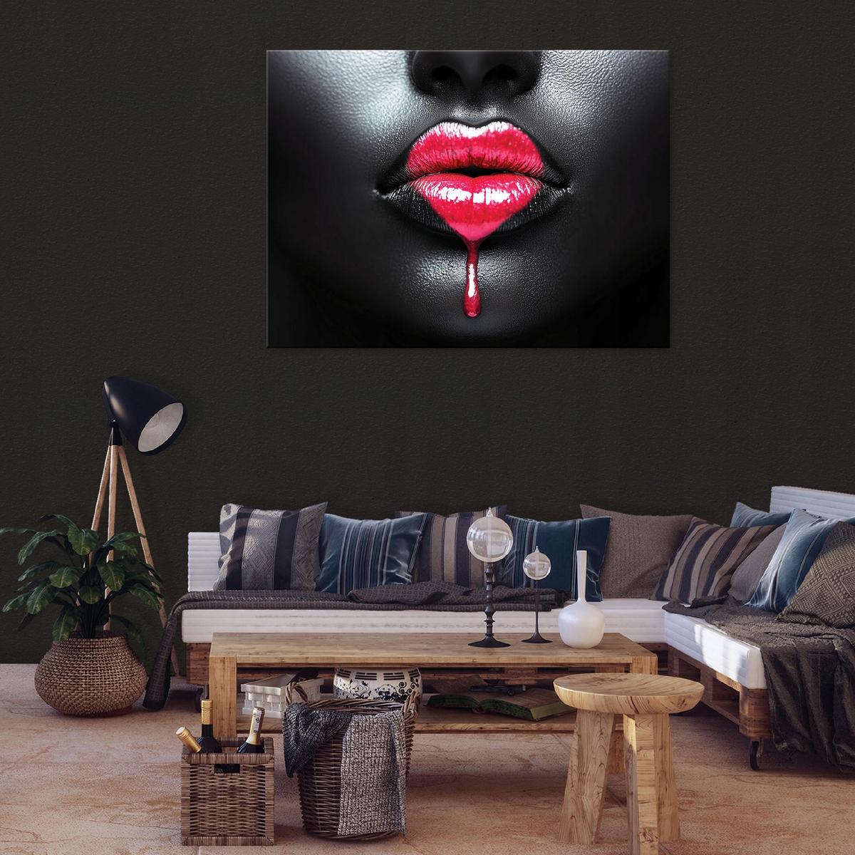 BILDER Frau Lippen Schwarz Modern 60x40 - Multicolor, Holzwerkstoff (60/40cm) - Wallarena