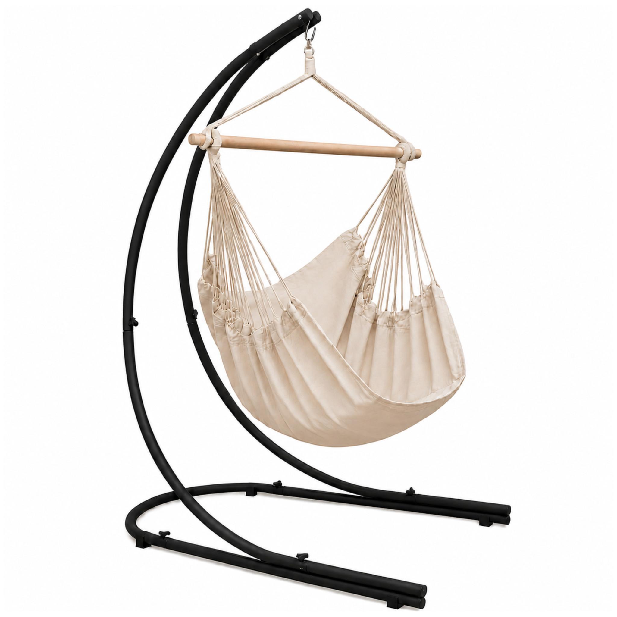 XL HÄNGESTUHL mit Gestell 210/140 cm, Beige/Schwarz - Beige, Textil (140/210/160cm) - Amanka