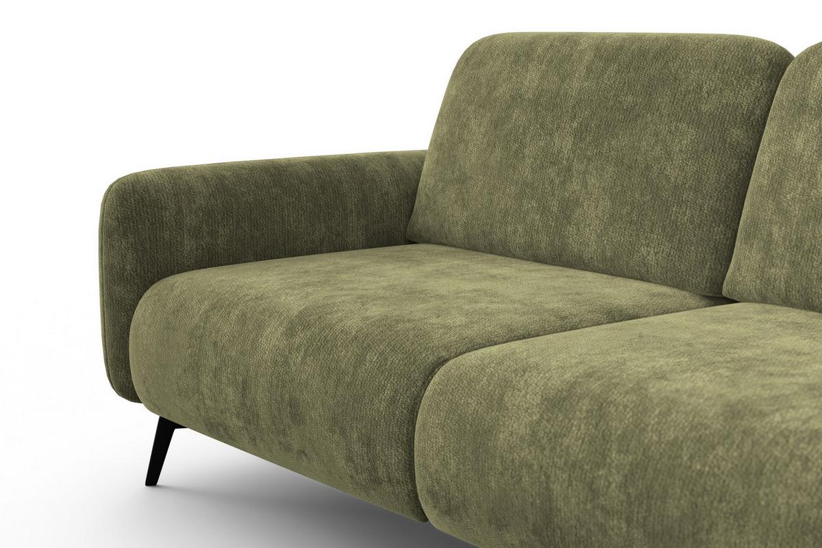 SOFA FEBE 3-Sitzer, olivgrüner Chenille-Stoff - Schwarz/Olivgrün, Holz/Textil (190/82/96cm) - Wozimo