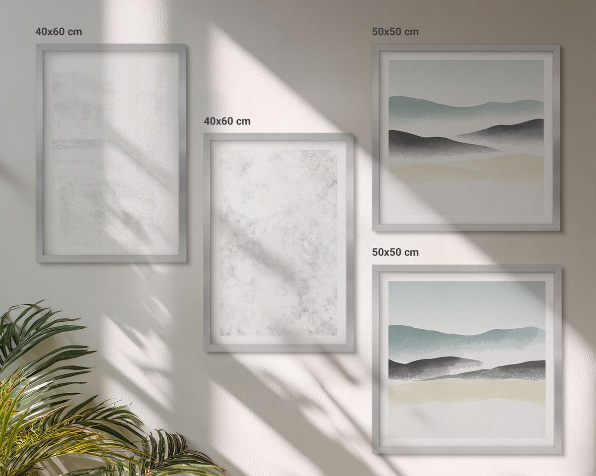 BILDER SET 4er Set - 50x50 cm & 40x60 cm Silberner Rahmen - Weiße Flecken auf Leinwandhintergrund - Silberfarben, Kunststoff (50/50cm) - TULUP