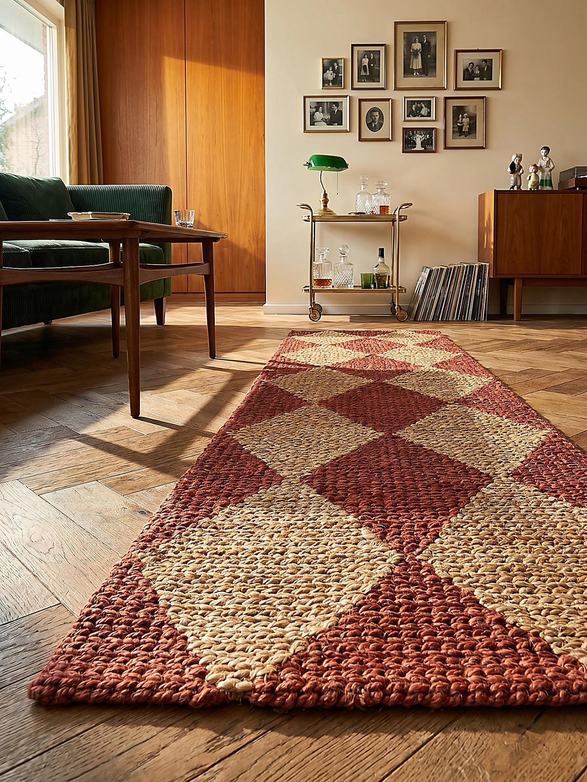 JUTETEPPICH BAIN, mit Rautenmuster, Terrakotta, 60 x 230 cm - Rot, Textil (230/60cm) - KADIMA DESIGN