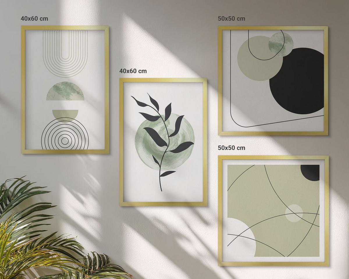 BILDER SET 4er Set - 50x50 cm & 40x60 cm Goldrahmen - Abstrakte Pflanzenmotive - Goldfarben, Kunststoff (50/50cm) - TULUP