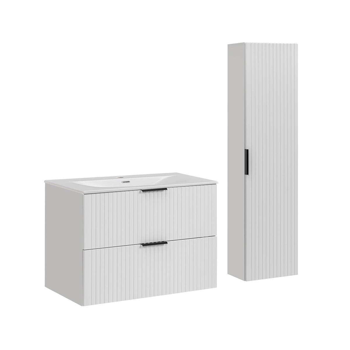 BADMÖBEL 80.2cm Adriel 2er-Set Weiß - Weiß, Holzwerkstoff (80.2/57/46cm) - Petits-meubles