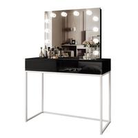 SCHMINKTISCH BLANCO LOFT ELITE mit Spiegel und Beleuchtung Schwarz Hochglanz PUSH OPEN - Schwarz Hochglanz/Silberfarben, Holzwerkstoff (100/146/42cm) - Lookway