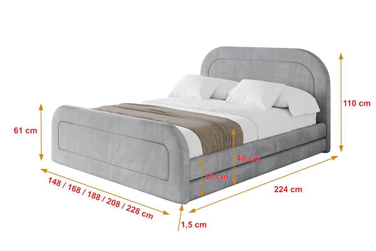 POLSTERBETT mit Bettkasten, Fußteil und Lattenrost, Boxbett ohne Matratze - LERIS-Z 180x200 Hellgrau - Hellgrau, Holzwerkstoff/Textil (180/200cm) - ALTDECOR