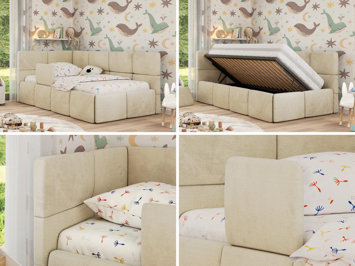 POLSTERBETT ARVO ALTA 90/200 - Beige Velvet - Ohne Matratze - Links - Beige, Textil (90/200cm) - MKS