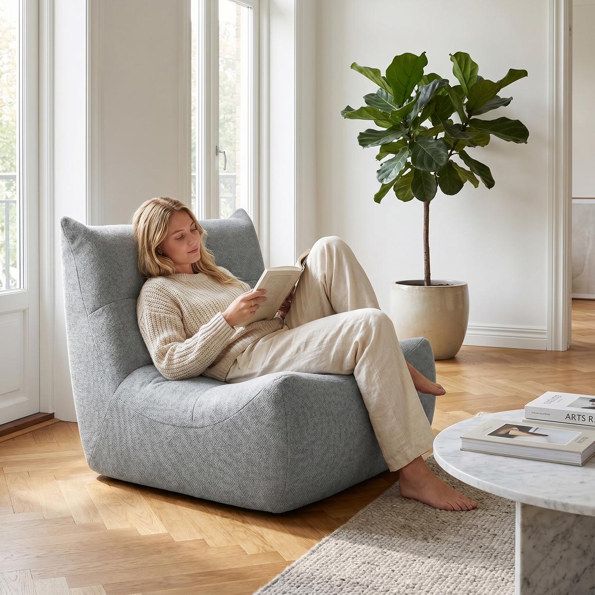 SITZSACK chenille grau togo stil & memory foam - Grau, Textil (76/67/98cm) - Urban Meuble