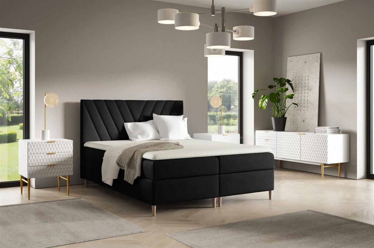 BOXBETT Espen In überlänge - Schwarz, Holzwerkstoff/Textil (180/220cm) - Fun Möbel