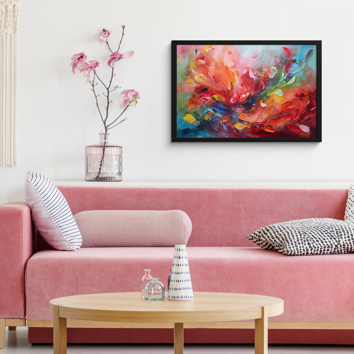 POSTER MIT RAHMENGERAHMTES BILD Ölgemälde - Kunst - Abstrakt - Farbenfroh 60x40 cm - Altrosa, Papier (60/40cm) - MuchoWow