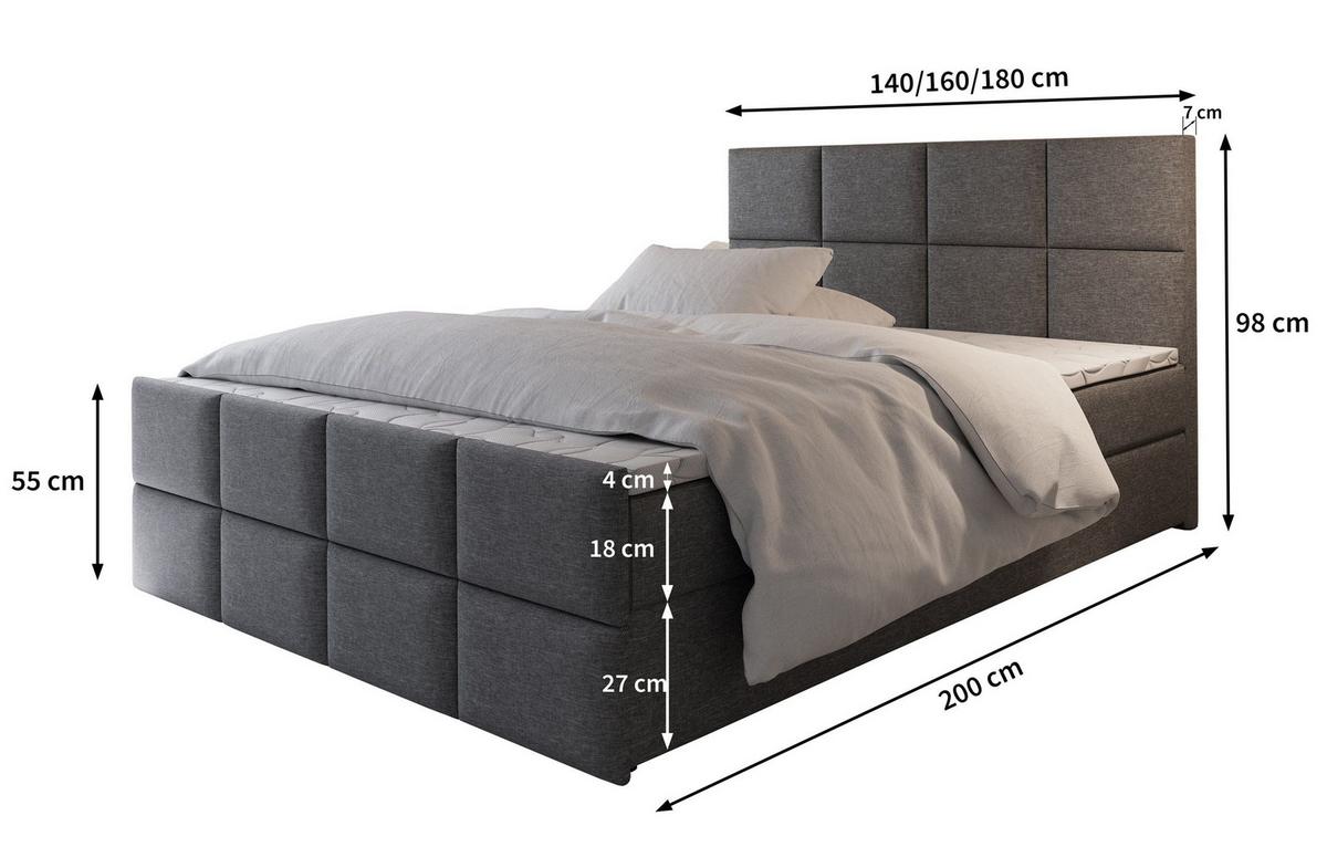 BOXBETT ARIEL 180x200 cm mit Matratze und Topper - Hellgrau - Hellgrau, Holz (180/200cm) - MASSENO