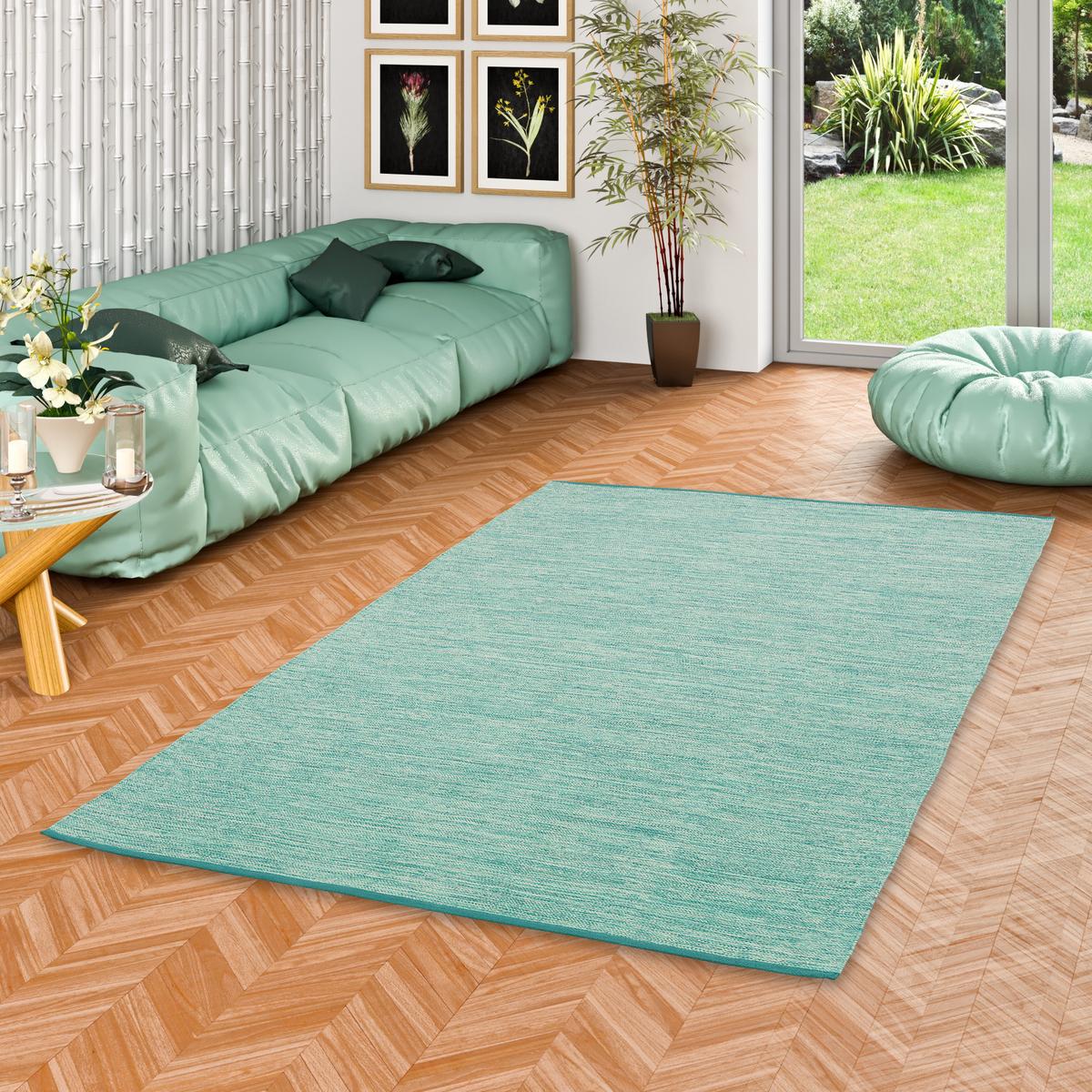 BAUMWOLLE NATUR KELIM TEPPICH EASY MELIERT - Türkis, Textil (70/140cm) - Pergamon