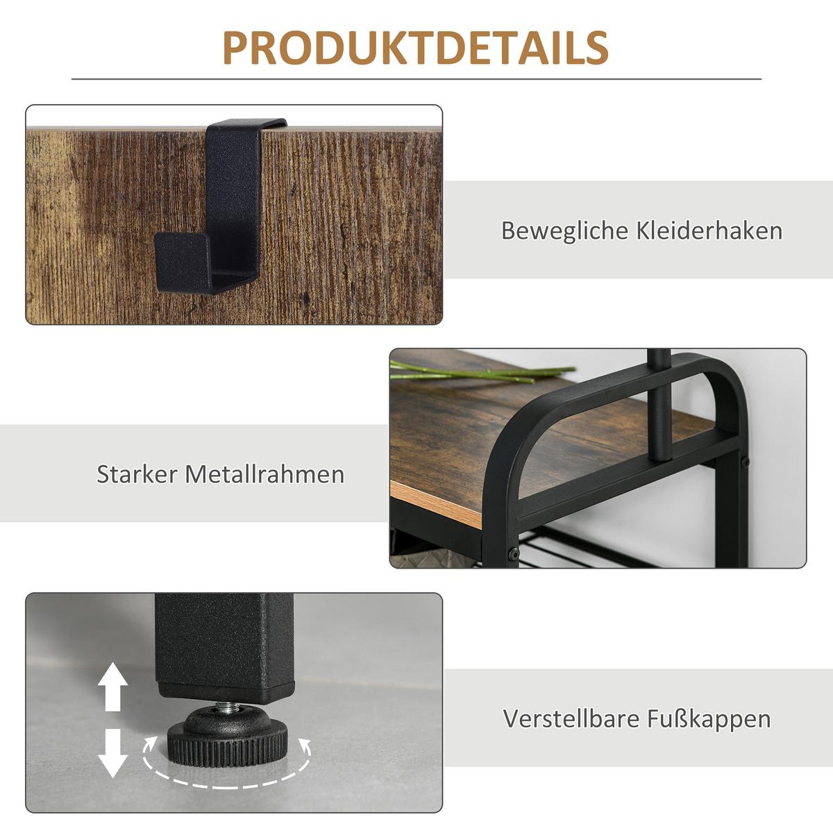 GARDEROBENSTÄNDER - Schwarz, Metall (34/185/72cm) - HOMCOM