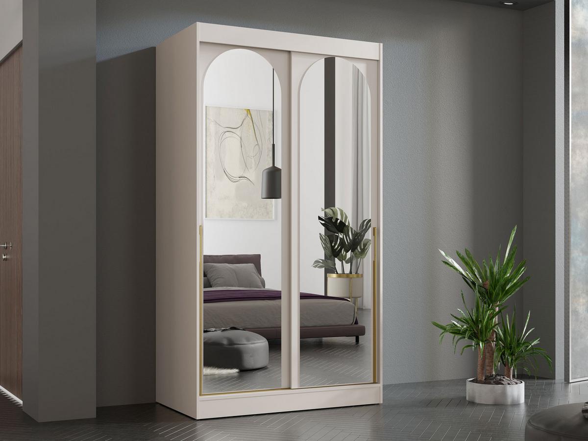 SCHIEBETÜRENSCHRANK Modin 120 - Kaschmir/Goldfarben, Holzwerkstoff/Kunststoff (120/216/65cm) - MIRJAN24