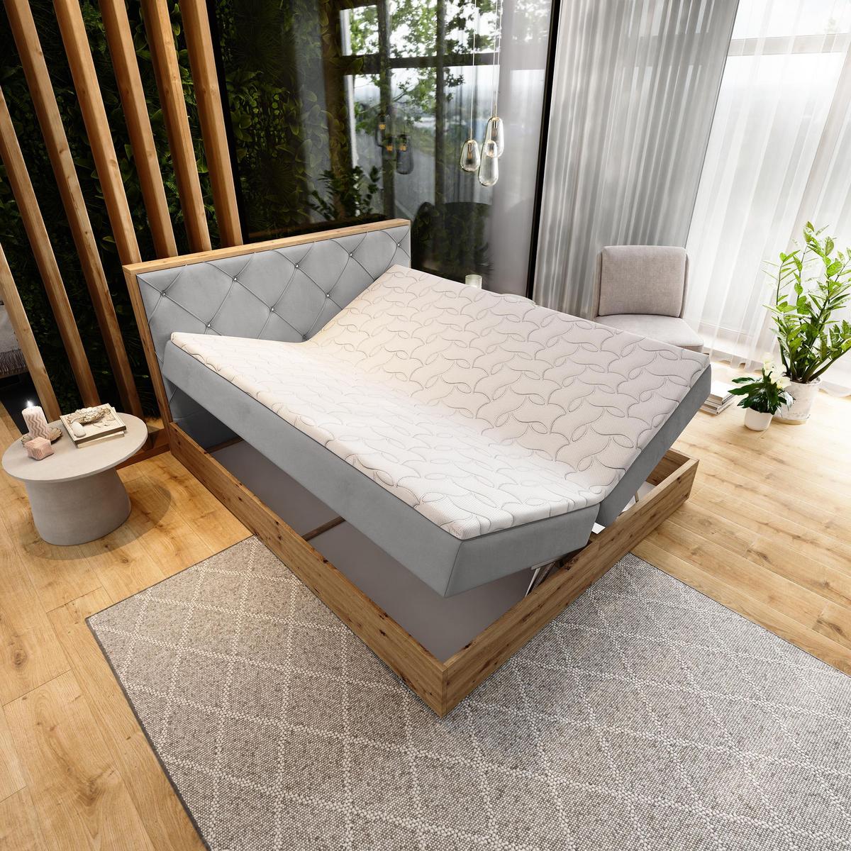 BOXBETT FOSCO 140x200 cm mit Matratze und Topper - Hellgrau - Hellgrau, Holz (140/200cm) - MASSENO