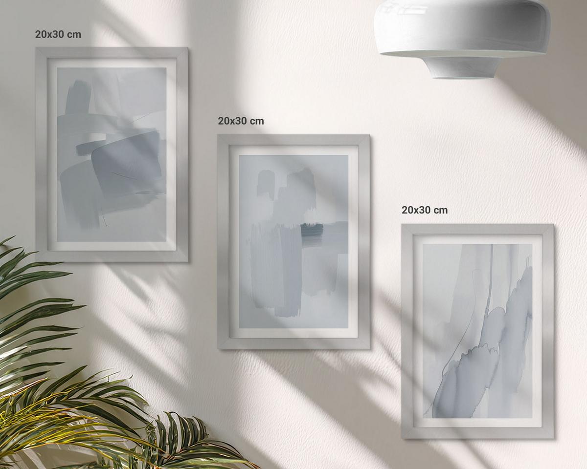 BILDER SET 3er Set - 20x30 cm Silberner Rahmen - Abstrakte Aquarellkunst - Silberfarben, Kunststoff (20/30cm) - TULUP