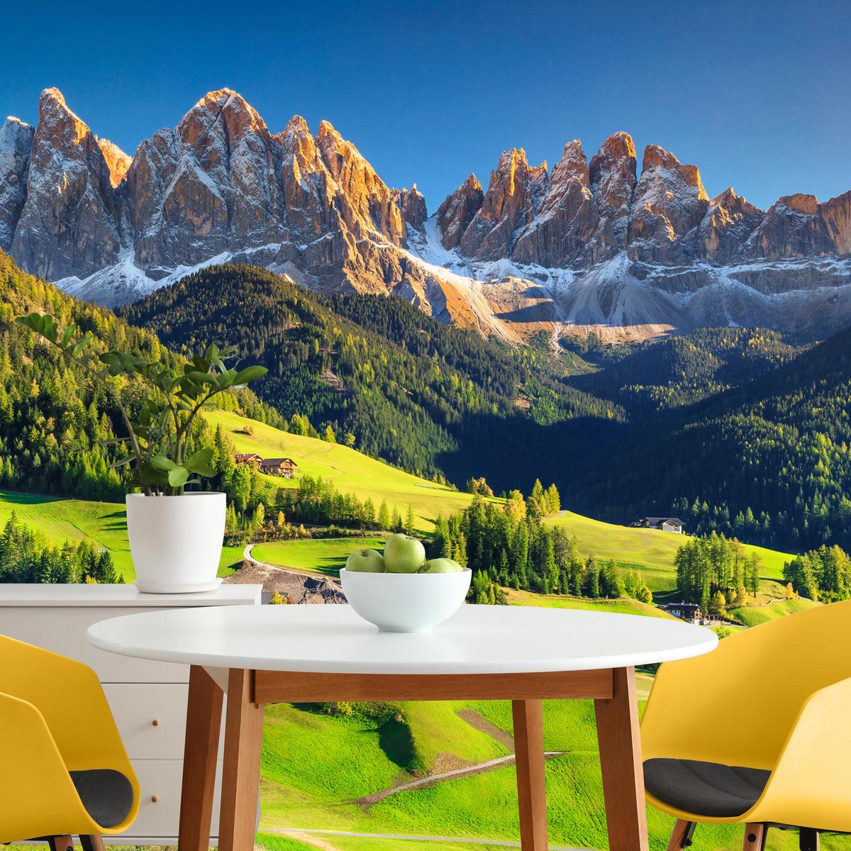 FOTOTAPETE Berge Bäume Natur Landschaft 3D 250x175 - Blau/Beige, Papier (250/175cm) - Muralo