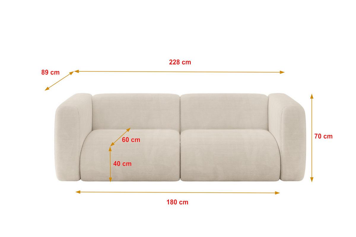 MODULARES Sofa 2-SITZER MIRA-S1 228x89x70 Beige cm Cord - Sandfarben/Beige, Holzwerkstoff/Kunststoff (228/70/89cm) - ALTDECOR