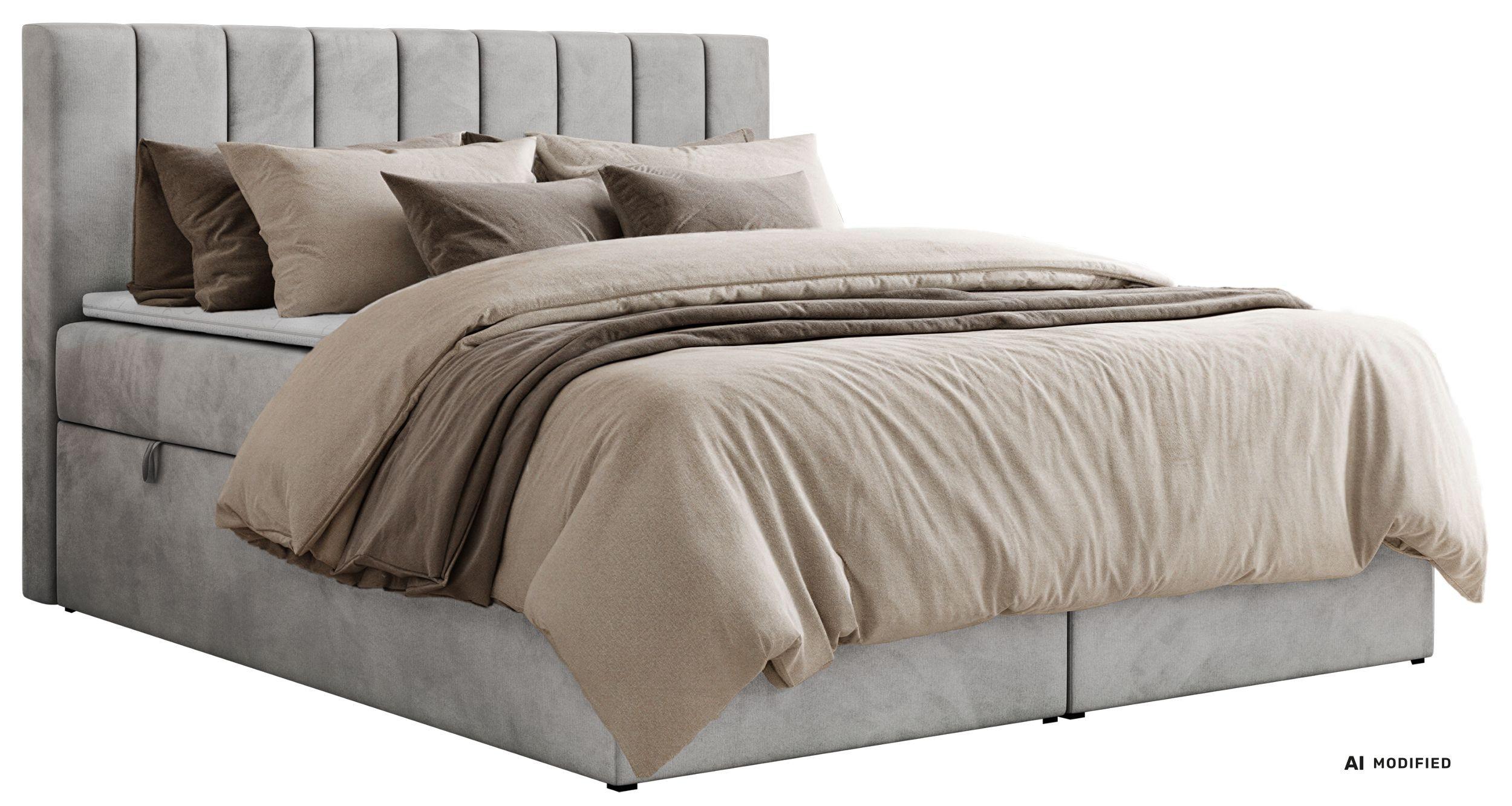 BOXBETT ALVER 140/200 - Hellgrau Velvet - Topper T25 - H3 - Hellgrau/Schwarz, Kunststoff/Textil (140/200cm) - MKS