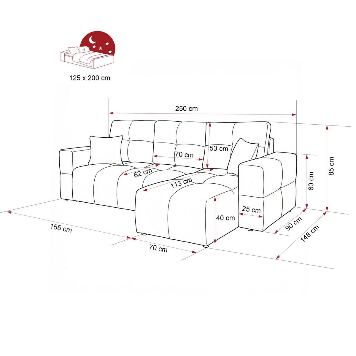 ECKSOFA Denise Mit Schlaffunktion - Dunkelgrau, Holzwerkstoff/Textil (148/250cm) - Fun Möbel
