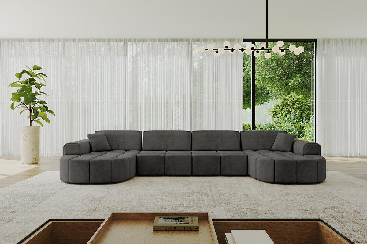 WOHNLANDSCHAFT LIVO-U2 - 400x173x79,5 cm Dunkelgrau - Dunkelgrau, Holzwerkstoff/Textil (400/79/173cm) - ALTDECOR