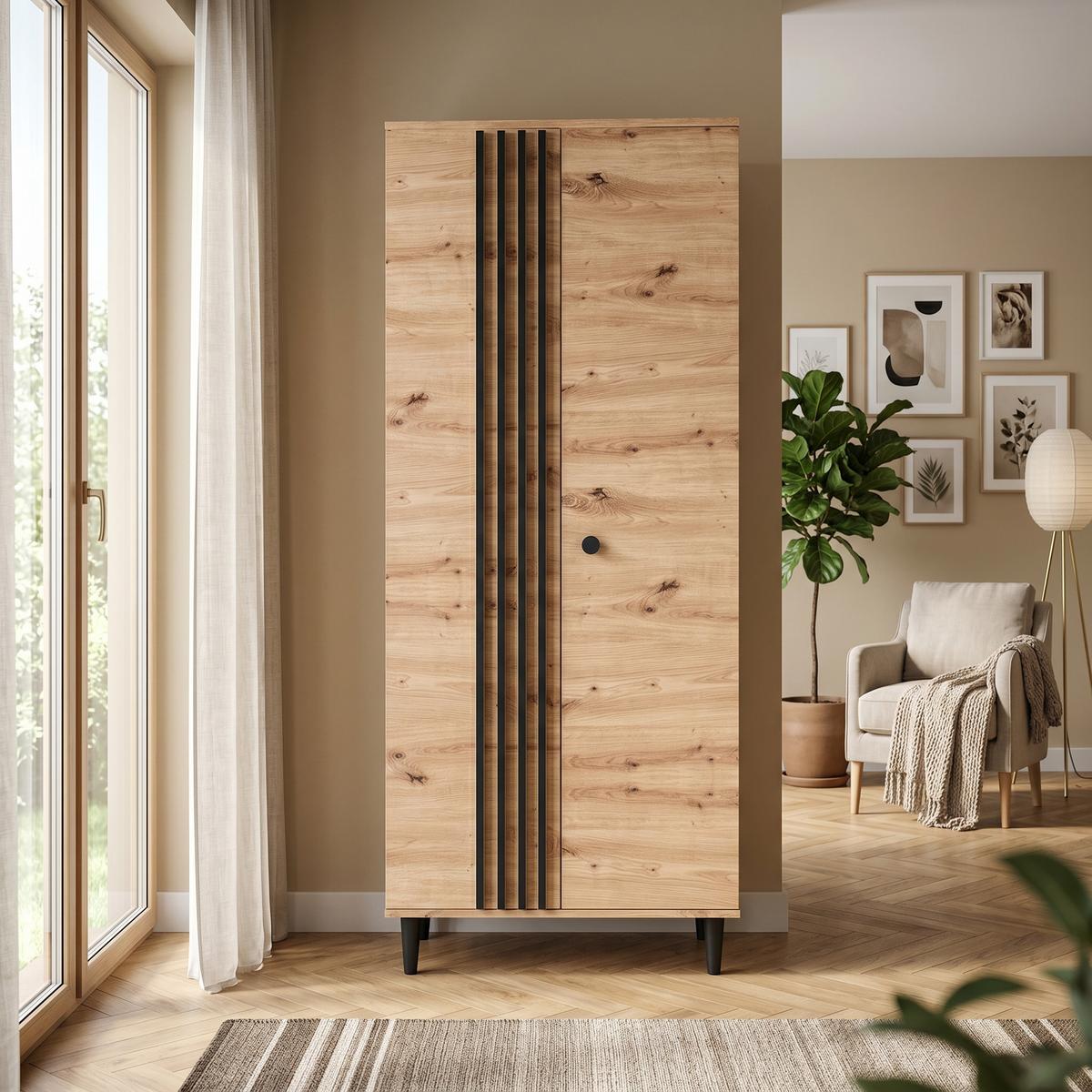 DREHTÜRENSCHRANK ARTIANO 80/196/56cm 2-türig Eiche Artisan - Eiche Artisan, Holzwerkstoff (80/196/56cm) - MASSENO