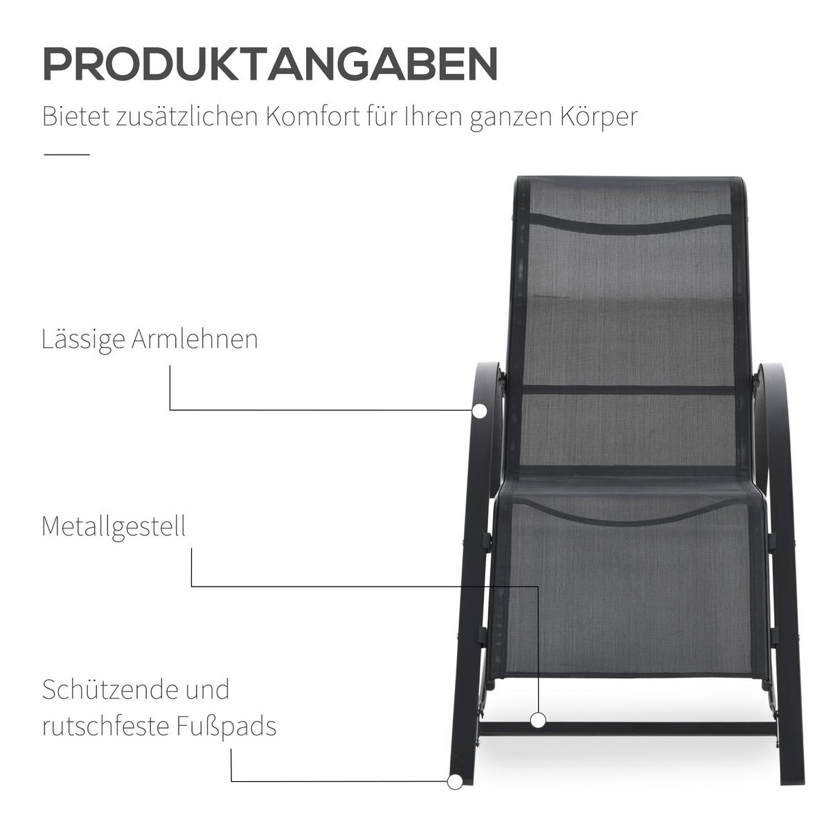 GARTENLIEGE mit Tisch, 59L x 169B x 66H cm, Metall, Mesh, Schwarz - Schwarz, Kunststoff (169/66/59cm) - Outsunny