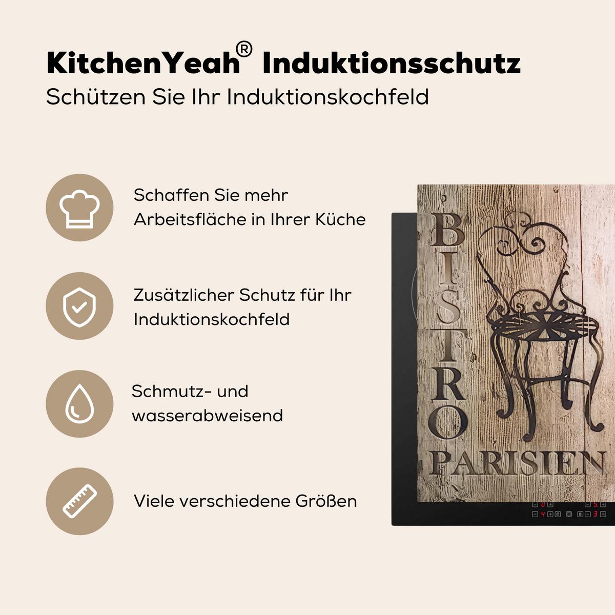HERDABDECKPLATTE Bistro Parisien - Café - Kaffee - Jahrgang Herdabdeckung Induktionsfeld 75x52 cm - Cappuccino, Kunststoff (75/52/0.2cm) - MuchoWow