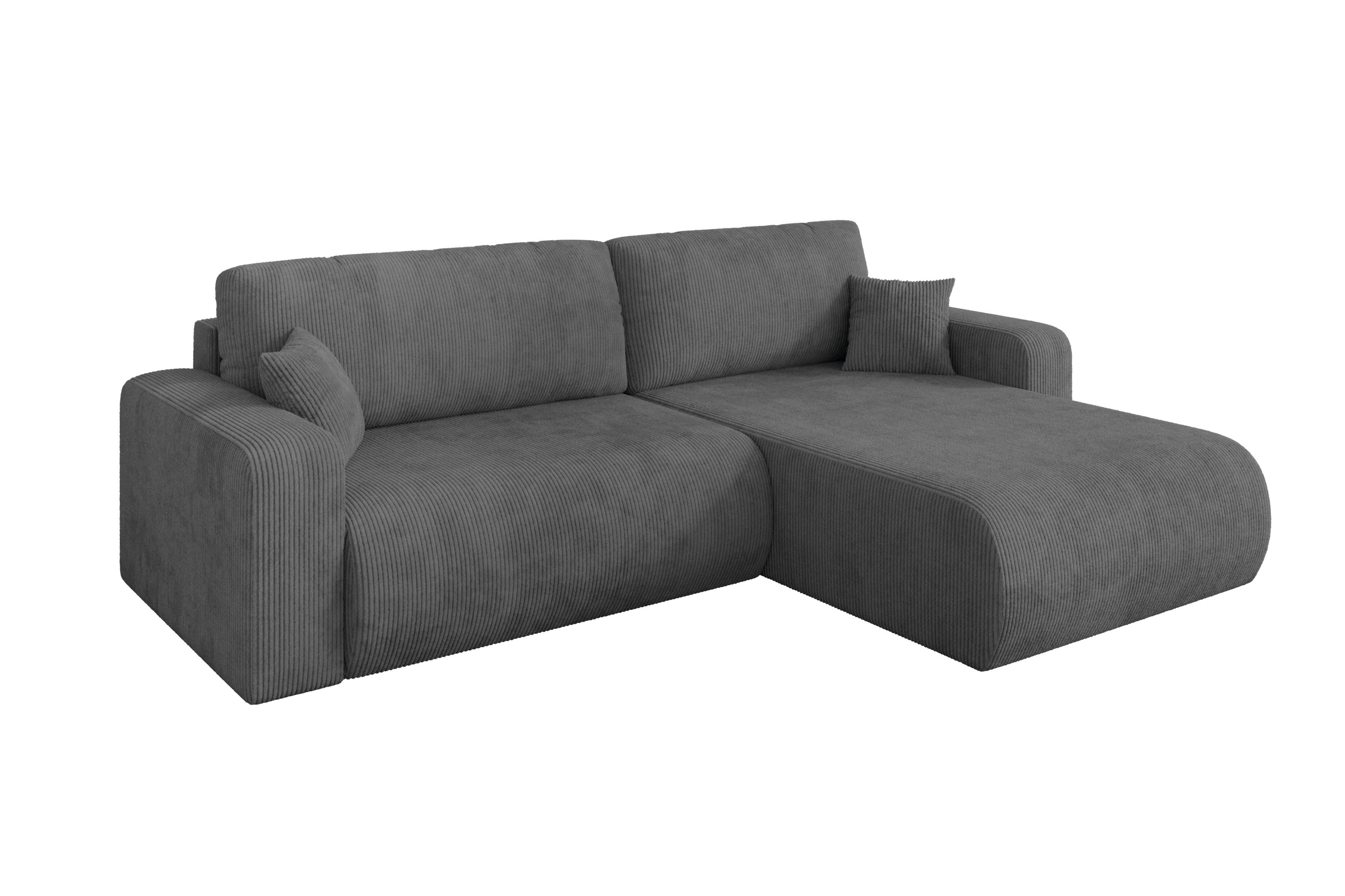 ECKSOFA mit Schlaffunktion Ottomane Rechts BERY-L 276x193x88 Dunkelgrau Cord - Dunkelgrau/Schwarz, Holzwerkstoff/Kunststoff (276/193cm) - ALTDECOR