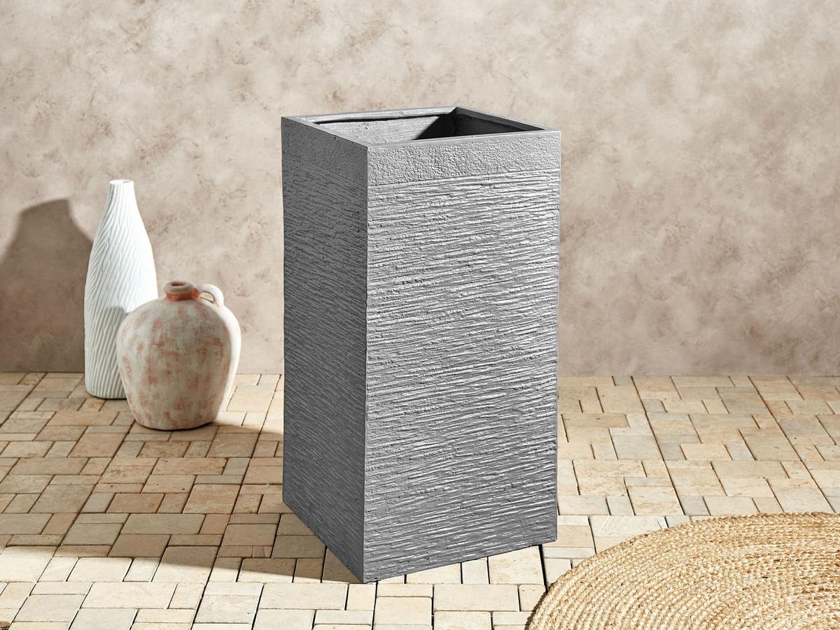 BLUMENTOPF grau quadratisch 40/40/77 cm Dion - Grau, Naturmaterialien (77cm) - Beliani