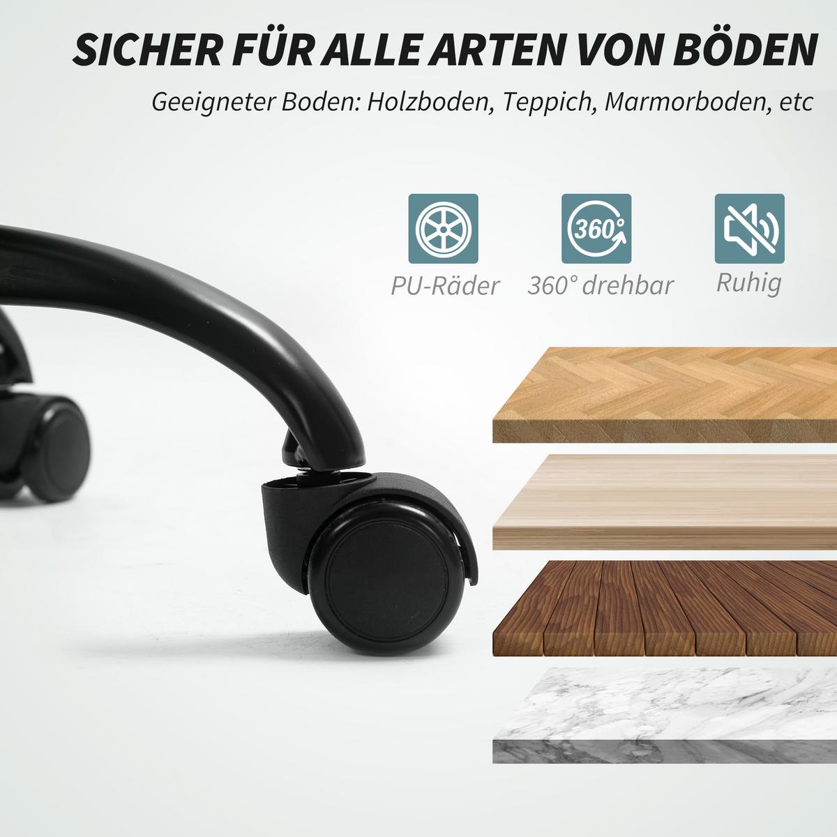BÜROSTUHL Ergonomischer Schreibtischstuhl mit Wippfunktion Höhenverstellbar Grau - Grau, Textil (63/112/70cm) - HOMCOM