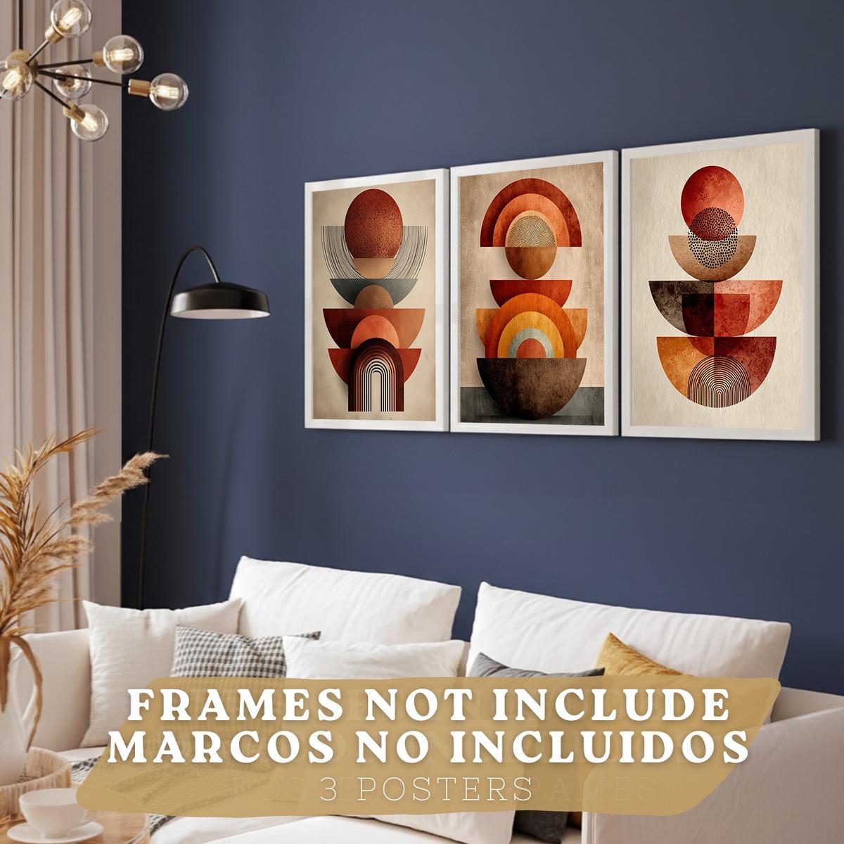 POSTER 3er Kunstdruck-Set Wandbilder Abstrakte Formen Rot Orange modern Wohnzimmer Deko, Schlafzimmer, Küche, Badezimmer Rahmenlos A4 - Klar, Papier (29.7/1/21cm) - Nacnic