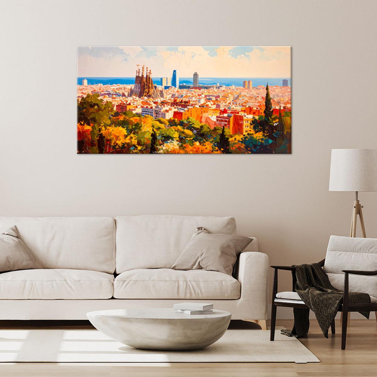 LEINWANDBILD Barcelona Stadt Landschaft 120x60cm - Multicolor, Textil (120/60cm) - Feeby