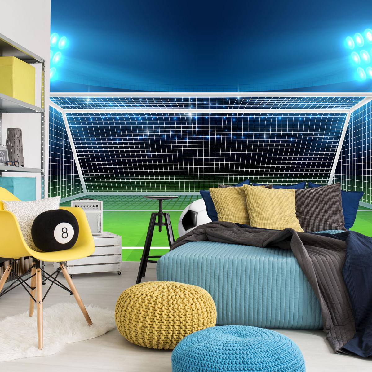 FOTOTAPETE für Jugendzimmer Elfmeter Schuss Linie Fußball 500x350 - Blau/Schwarz, Papier (500/350cm) - Muralo