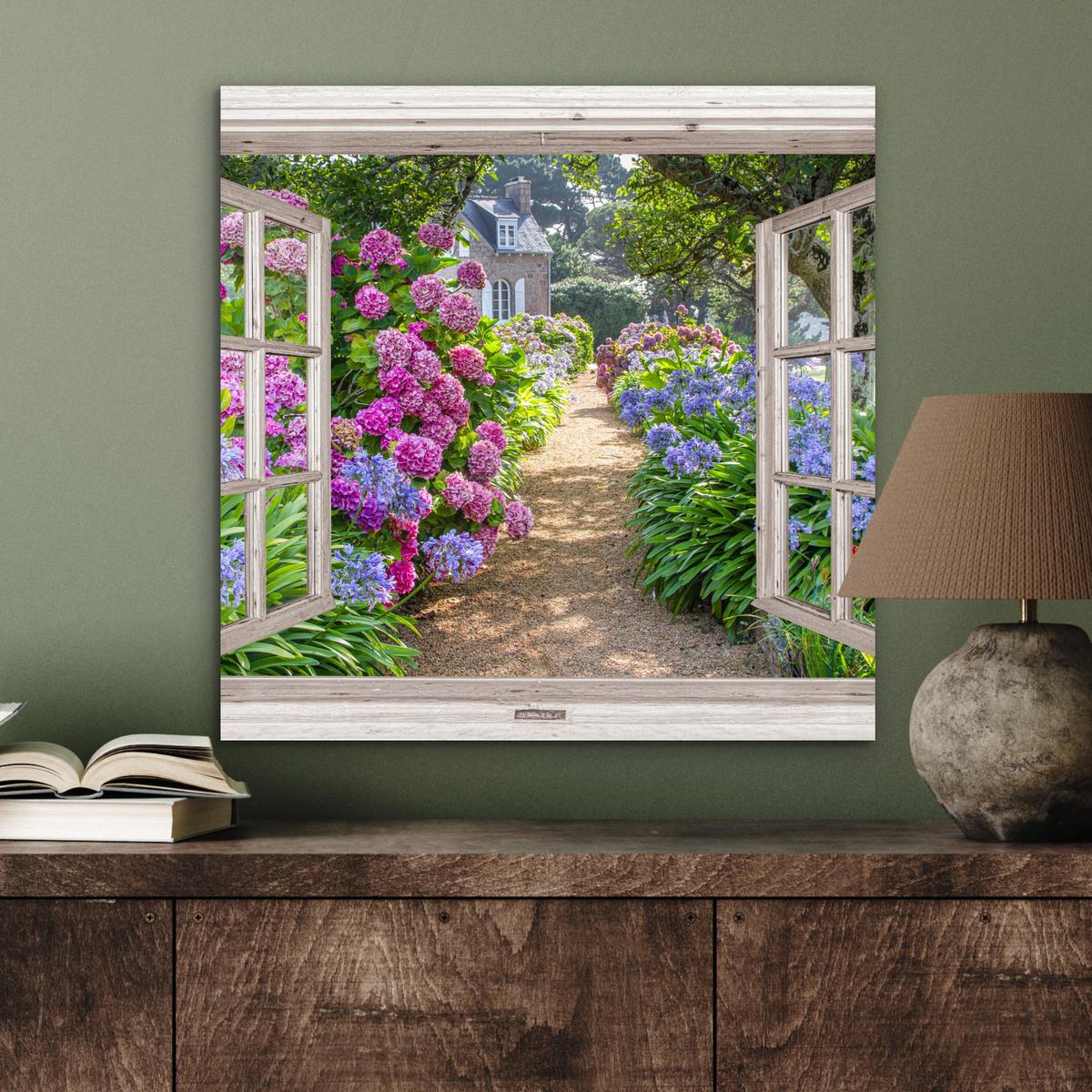 METALLBILD Hortensie - Durchsichtig - Blumen - Sommer - Lila - Weg 50x50 cm - Lila, Metall (50/50cm) - MuchoWow