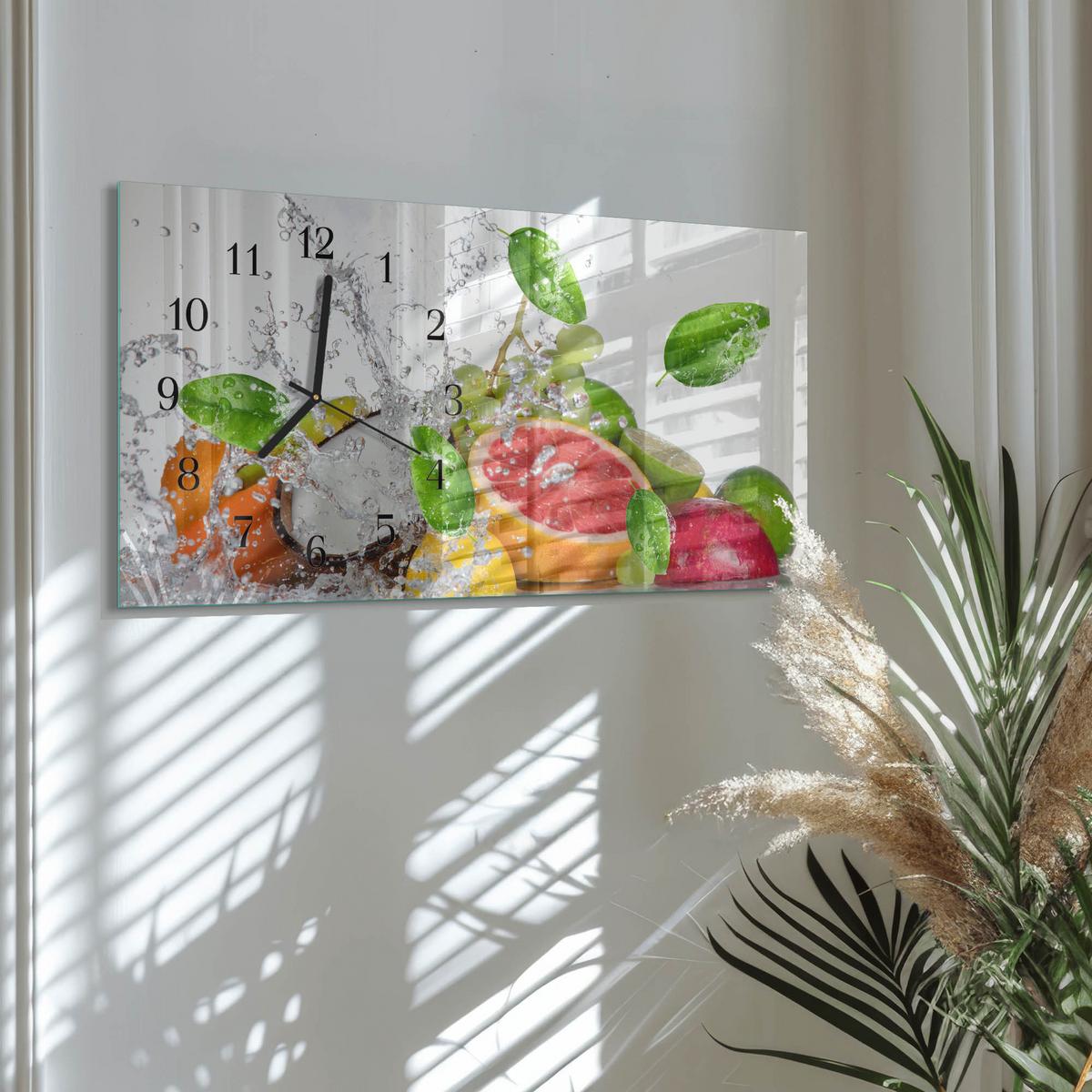 WANDUHR aus Glas 60x30 cm - Früchte auf Wasser - Grün, Glas (60/30/0.4cm) - TULUP
