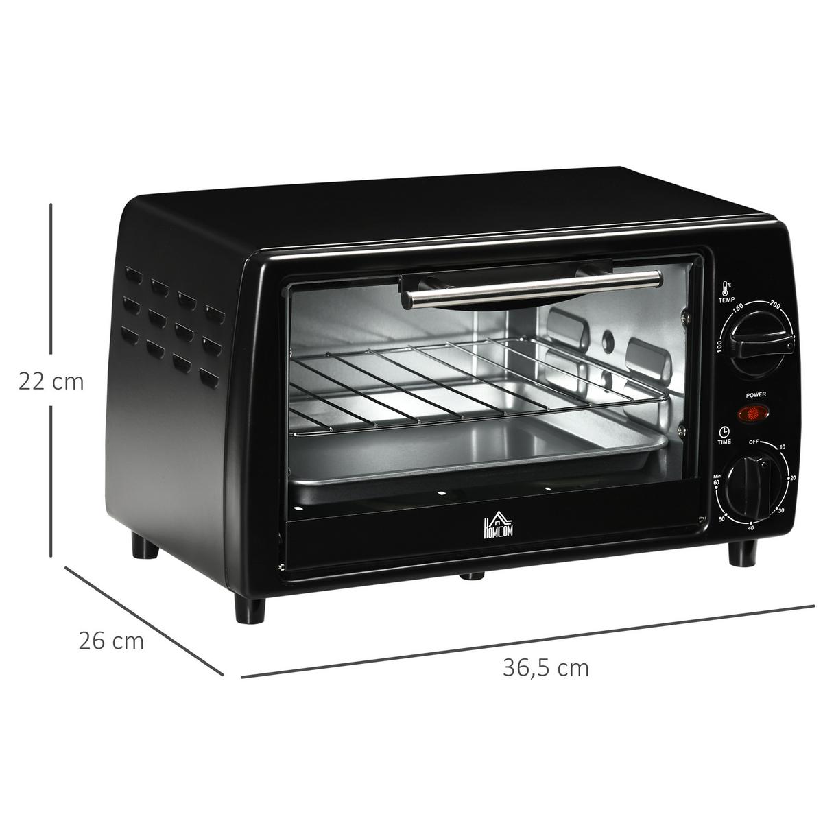 MINIBACKOFEN Metall Gehärtetes Glas Schwarz - Schwarz, Metall (36.5/26/22cm) - HOMCOM