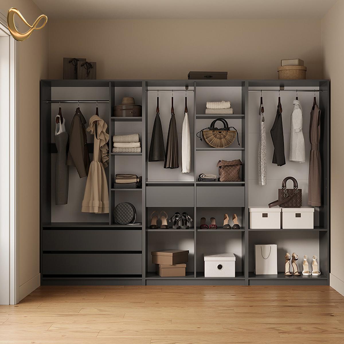 KLEIDERSCHRANK Trento Anthrazit 2er Set - Anthrazit, Holzwerkstoff (100/200/50cm) - Livinity®